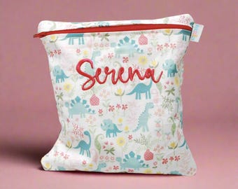 Girl Dinosaur Zippered Pouch With Name Personalized Bag Washable Cute Girl Dino Bag for Travel Snack Pouch For Toiletries Toddler Girl Bag
