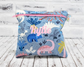 Reusable Sandwich Bag Dinosaur, Personalized Bag Back to School Girls Lunch Snack Dino Lover Gift