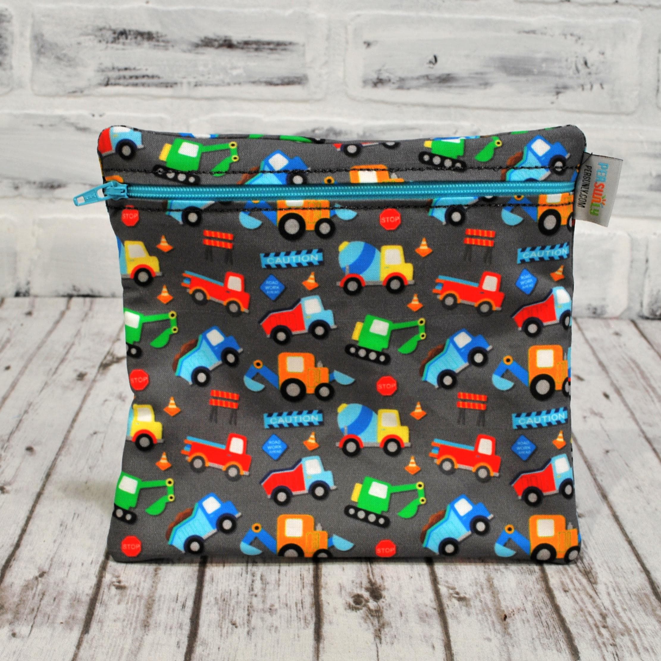 Personalized Reusable Snack Bag Construction Dump Truck Crane Zippered Bag For Boys School Bag With Name Washable Toddler Preschool Bag