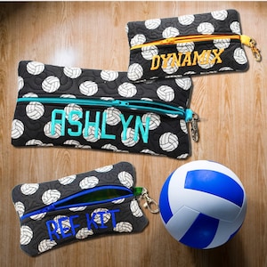 Volleyball Personalized Zippered Pencil Pouch Ref Kit Cosmetic Pouch With Name For Back To School Pencil Case With Custom Colors Bag