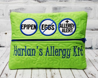 Large Green Personalized First Aid Pouch//epipen bag medical alert pouch food allergy emergency medication thermal insulated camping school