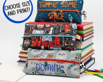 Personalized Boys Pencil Case: Custom Print Name Back To School Pouch, Zippered Toy Bag