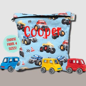 Reusable Sandwich Monster Truck Boy&#39;s lunch Bag Preschool Lunch Back to School Food Safe Bag Washable Cars