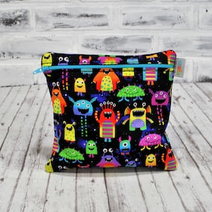 Sac à collation réutilisable personnalisé Monstres drôles sac à glissière pour sac d'école pour garçon avec nom sac à lunch lavable à fermeture éclair