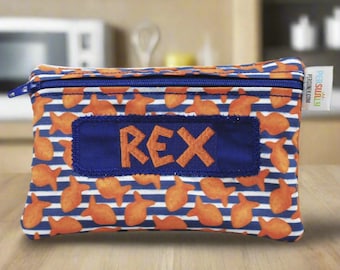 Personalized Reusable Food Bag Snack Cracker Snack Bag For School Goldfish Bag with Zipper For Boys Toddler Snack Washable Bag with Name