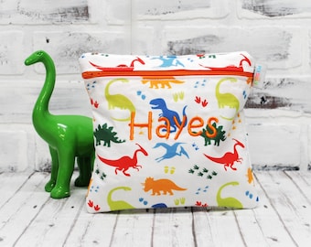 Dinosaur Reusable Food Safe Washable Bag Custom Preschool Snack Bag with Name for Boy&#39;s Back to School Lunch Bag