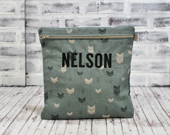 Personalized Reusable Olive Beige Neutral Bag Washable Make-Up and Toiletries Travel Bag for Women or Baby Diaper Bag Nursery Bag XL