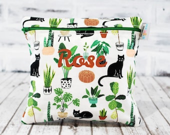 Personalized Reusable Food Bag, Cats and Plants