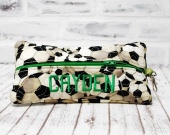 Personalized Soccer Pencil Case//Futbol//Pencil Pouch//Pencil Holder//Kids Pencil Pouch