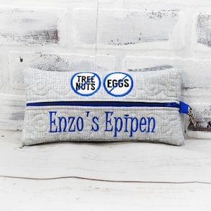 Gray Royal Blue Personalized Emergency Medication Pouch  Comes in 3 sizes  Custom Allergy Patches