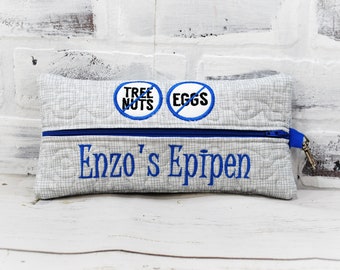 Gray Royal Blue Personalized Emergency Medication Pouch  Comes in 3 sizes  Custom Allergy Patches