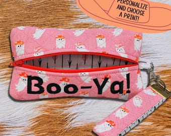 Personalized Cowgirl Hat Key Chain Zip Pouch With Wristlet Pink Cosmetic Bag Clip On Quilted Bag Gift For Her Trendy Gifts For Bridesmaids