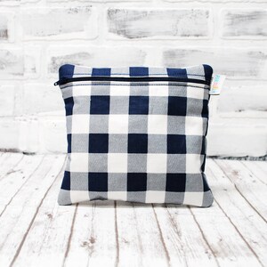 Personalized Reusable toiletry and snack bag, neutral navy checks