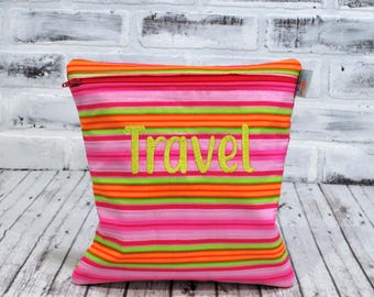 Personalized Reusable Fun Neon Stripes Bag Washable Make-Up and Toiletries Travel Bag for Women's Custom Lunch Bag with Name