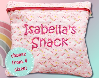 Personalized Unicorn Reusable Sandwich Bag Pink Snack Bag Back to School Girl's Lunch