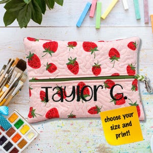 Pochette à crayons personnalisée pour fille, trousse à crayons à glissière pour la rentrée des classes, tissu personnalisé, étui à accessoires artistique rétro Girly, cadeau pour fille