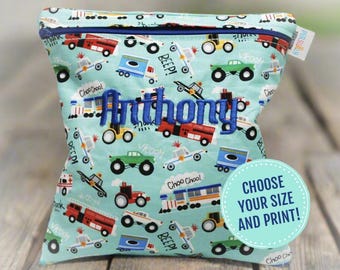 Reusable Sandwich Bag For Boy School Supplies Construction Bag Preschool Snack Bag With Zipper Custom Fabric Personalized Lunch Bag for Kids