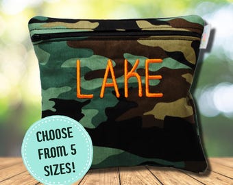 Personalized Reusable Camo Sandwich Bag Camping Bag Green Camouflage Boys Back To School Lunch Bag For Travel Wet Bag With Zipper Washable