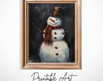 Vintage Christmas Wall Print Snowman Printable Christmas Academia Painting Cottagecore Decor Wall Art Christmas Winter Art Seasonal Decor