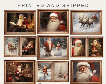 Santa Paintings Christmas Gallery Wall set-of 12,  Vintage Christmas Art, Matte Vertical Poster Print, Printed and Shipped, Holiday Wallart