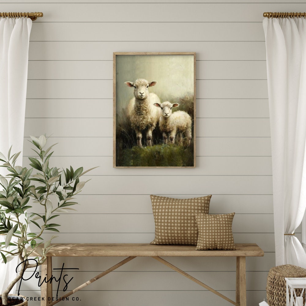 Sheep in Meadow Painting Print Vintage Sheep Oil Painting Print Lambs ...