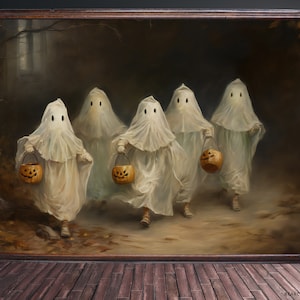 Halloween Ghost Print Ghost Painting Cute Ghost Print Dark Academia Prints Vintage Art Painting Cottagecore Wall Decor Trick or Treaters