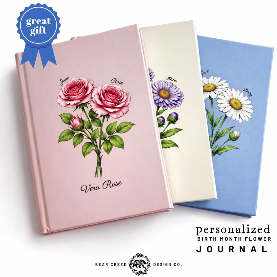 Personalized Birth Month Flower Journal for Mom - Custom Name Hardcover ...
