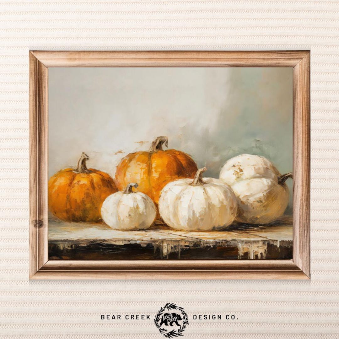 Fall Wall Decor Printable Pumpkin Still Life Painting Rustic Fall Art ...