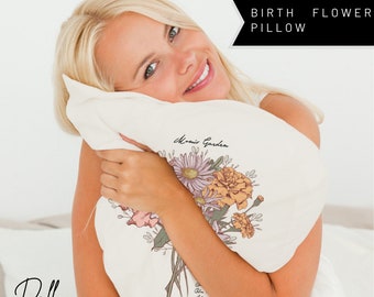 Birth Flower Decorative Pillow Special Gift for Mothers Day Gift Personalized Pillow Unique Custom Gift for Her Women Mom Grandma Gigi Nana