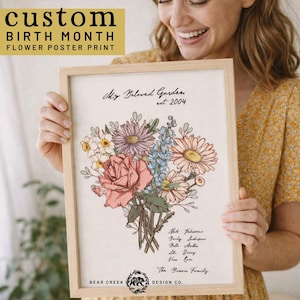 Mother’s Day Gift Personalized Family Birth Month Flower Poster Print Aesthetic Gifts for Women Unique Holiday Gift Home Decor