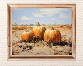 Vintage Pumpkin Oil Painting Print: Fall Still Life Wall Art (Digital Download)