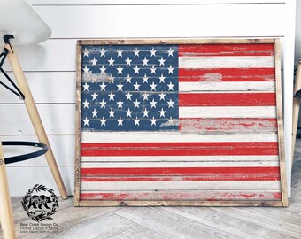 Distressed American Flag Printable Sign Fourth of July Decor 4th of July Decor Home Printable Vintage Farmhouse Sign Independence Day Decor