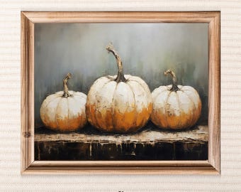 Vintage Pumpkin Painting: Moody Fall Still Life Art (Digital Download)