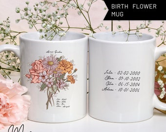 Birth Flower Mugs for Mom Personalized Gift for Her Coffee Cup Wild Flower Art for Grandma Presents Woman Birthday Friend Gift Ideas Special