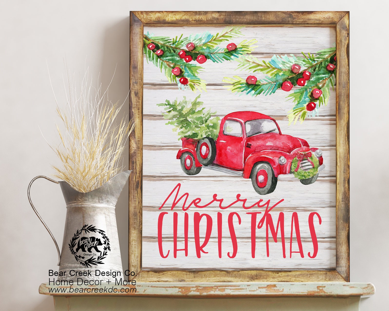 Christmas Red Truck Printable / Christmas Retro Truck / Merry | Etsy