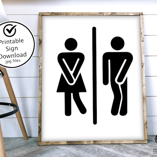 Restroom Sign Printable, Bathroom Sign Printable, Female Male Symbol Sign, Bathroom Wall Decor Prinble Funny, Funny Bathroom Decor, Pee Sign