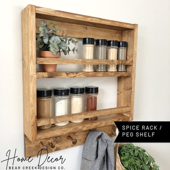 Small Kitchen Shelf Spice Rack Wall Mount Peg Shelf Organizer for Kitchen Storage and Organization Rack With Hooks on Wood Hanging Modern Etsy