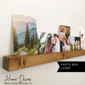 Photo Bar Ledge Shelf Wood Photo Stand for Picture Display for Wall Decor Living Room Decor Aesthetic Wall Hanging Photograph Holder Rail