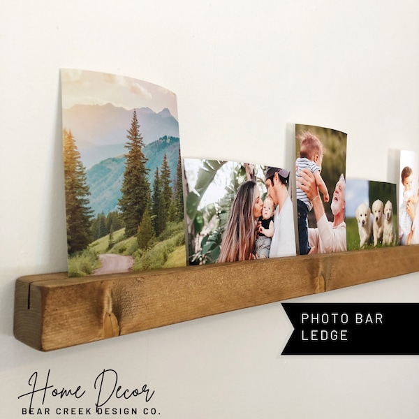 Photo Bar Ledge Shelf Wood Photo Stand for Picture Display for Wall Decor Living Room Decor Aesthetic Wall Hanging Photograph Holder Rail