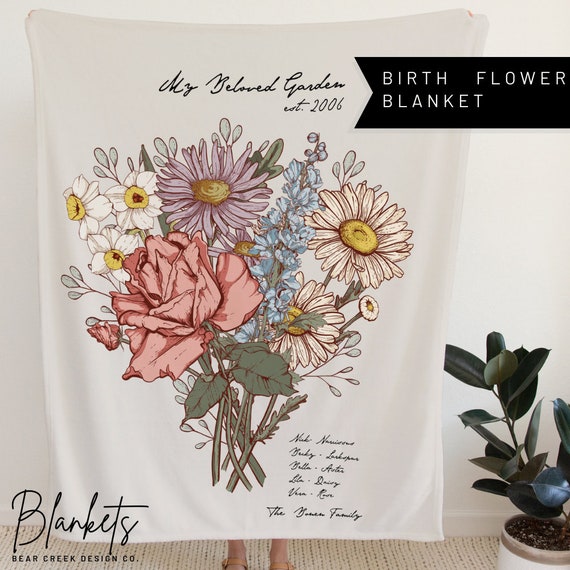 Birth Flower Family Bouquet Plush Minky Personalized Blanket Custom Personalized Throw Blanket Mother s Day Gift Mom Grandma Gramma Gift Etsy