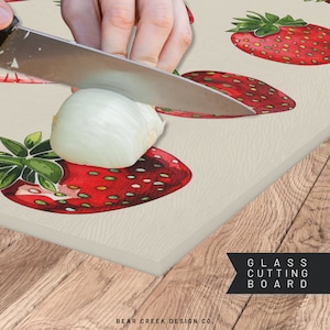 Glass Chopping Board with Strawberry Design