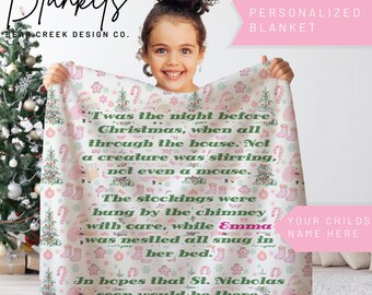 Christmas Blanket Personalize Twas the Night before Christmas Fleece Throw Minky Kids Christmas Eve Gift Holiday Santa Pink Christmas