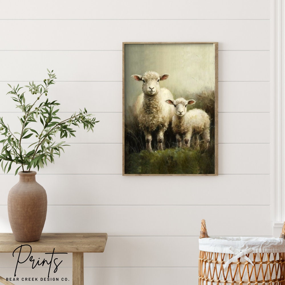 Sheep in Meadow Painting Print Vintage Sheep Oil Painting Print Lambs ...