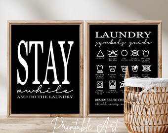 Laundry Room Signs, Printable Art Set-of 2 Funny Laundry Room Wallart, Laundry Symbols Guide Laundry Care Laundry Room Art Laundry Print Out