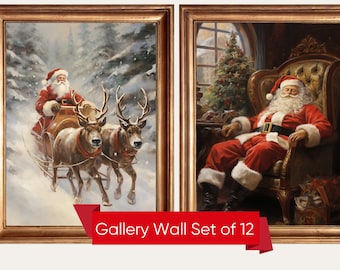 Printable Christmas Wall Art Downloadable Christmas Prints Gallery Set-of Wall-Art-Decor Artful Wallart Santa Claus Painting Santa Sleigh