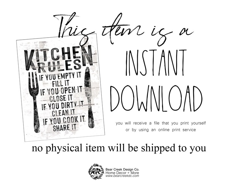 Printable Kitchen Signs Kitchen Rules Sign Humorous Kitchen Etsy