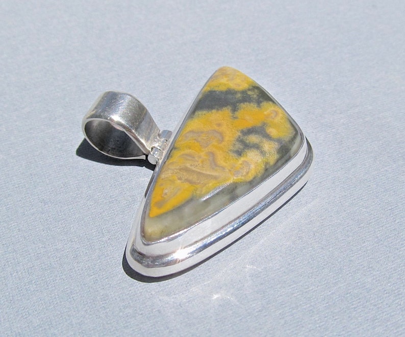 39mm X 30mm X 24mm Vintage Bumble Bee Agate in .925 Sterling Silver Pendant-64.5 Cts