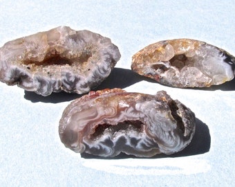 3 Oco Agate Face Polished Geode Halves Display and Mineral Specimens