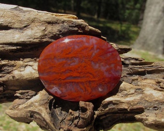 Vintage Carey Ranch Red Plume Agate Cabochon-42.5 Cts.   37mm L X 29mm W