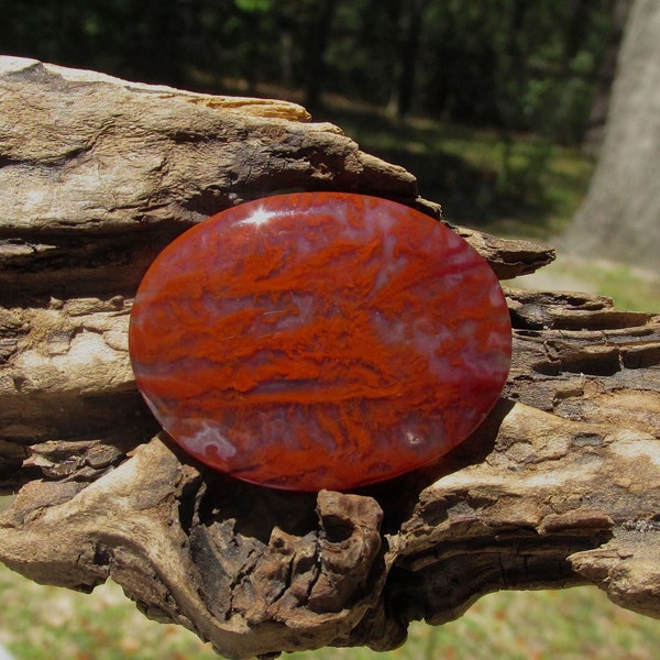 Vintage Carey Ranch Red Plume Agate Cabochon-42.5 Cts.   37mm L X 29mm W